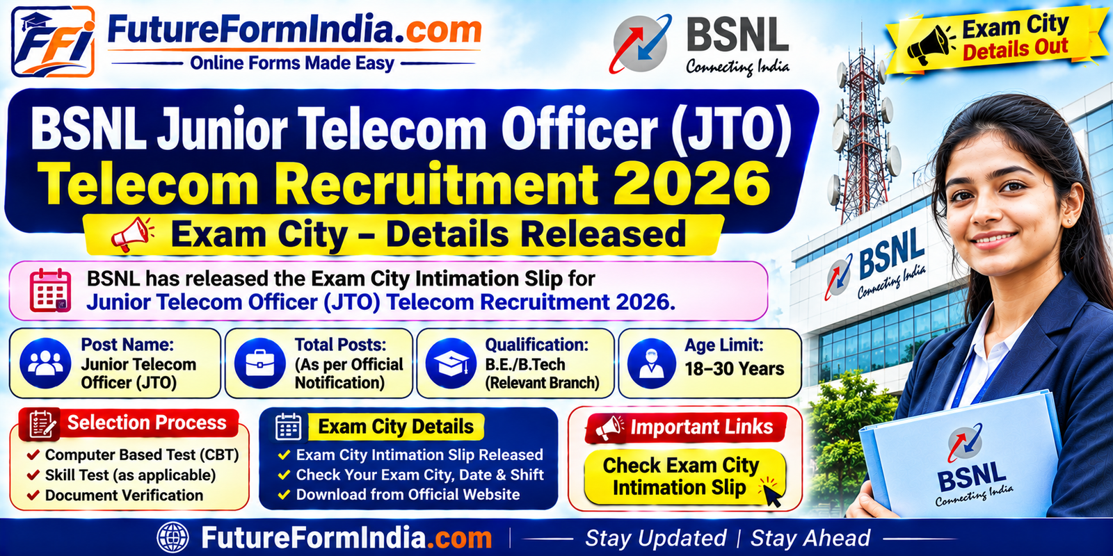 BSNL Junior Telecom Officer (JTO) Telecom Recruitment 2026 – Exam City